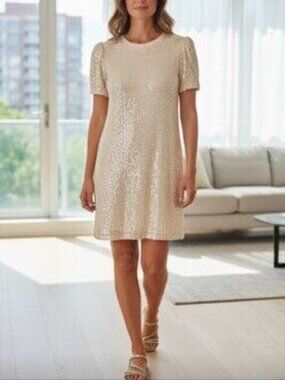 Generation Love Donna Sequin Dress, Cream, Size Extra-Large